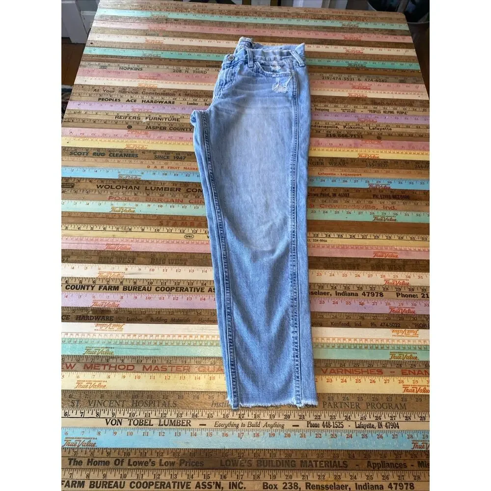 Hollister Size 5 Jean W27 Mid Rise Classic Denim Straight Distressed Light Wash - Picture 2 of 11